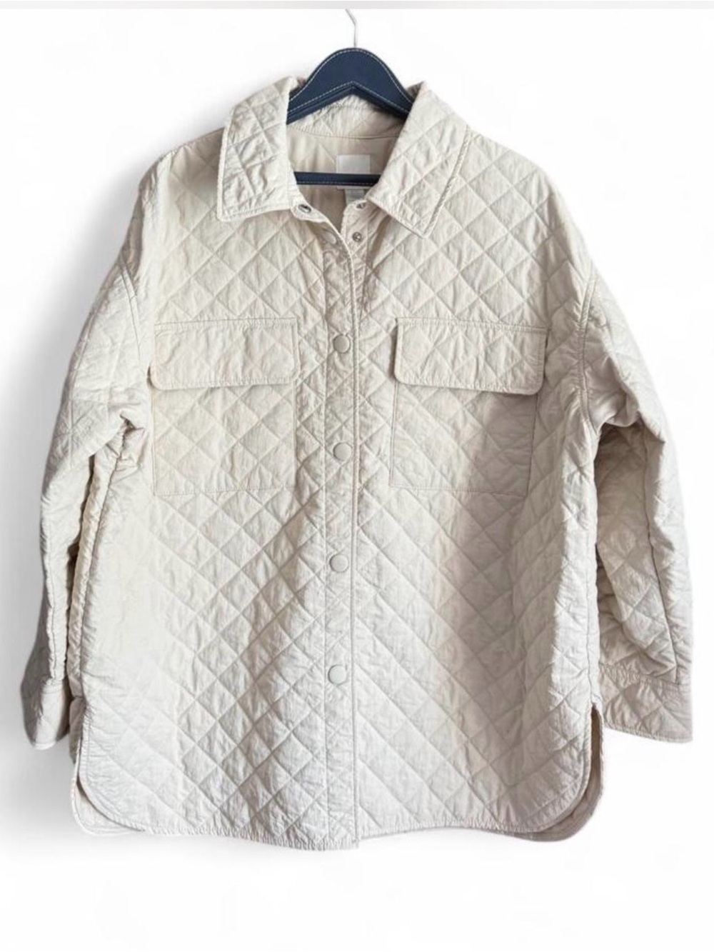 H&M Quilted Utility Shacket in Light Cream
